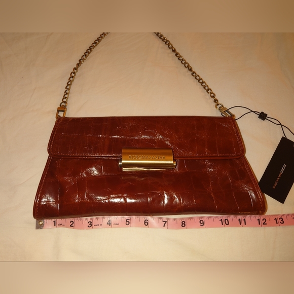NWT Brown Leather BCBG MaxAzria Crocodile Chantal Clutch Purse Wristlet Gold - Picture 11 of 14